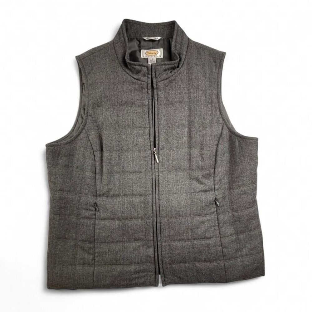 Talbots Wool Blend Vest Womens 8 Gray Quilted Zip Up Preppy Workwear Layering